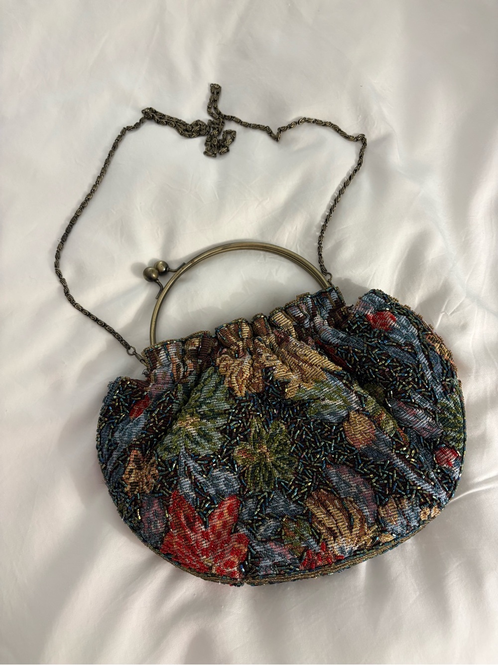 Hand-Beaded Floral Evening Clutch in Multicolor